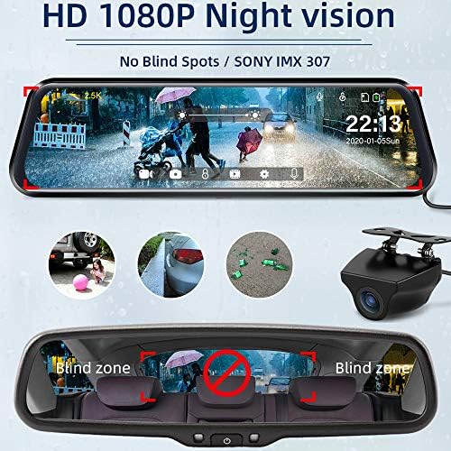 GAOSTGP Kocsi fedélzeti Kamera, Full HD 1080P Autós biztonsági Kamera Auto 4.3 Inch Visszapillantó Tükör Dash Digitális Videó
