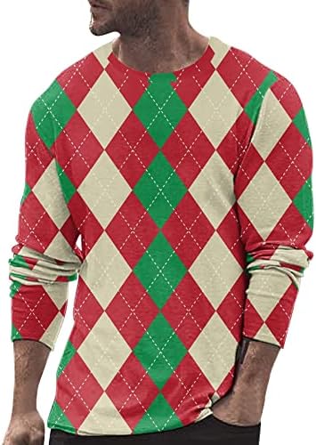 WOCACHI Karácsonyi Long Sleeve T-shirt Férfi ruházat, Karácsonyi 3D Geometriai Grafikus Nyomtatott Sleeve Tee Maximum Fél Sport Póló