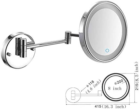 LARRO 8 cm-es Falra Szerelhető Smink Tükör, Egyoldalas, 360 fokban Forgatható, Vezetékes, Kihúzható Kar, Kör, Fürdőszoba