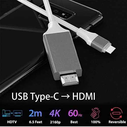 USB-C/PD 4k-HDMI Kábel Kompatibilis a Samsung Galaxy S20+ 5G Teljes 2160p@30Hz, 6Ft/2M Kábel [Fehér, Thunderbolt 3 Kompatibilis]