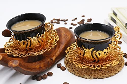 Prémium Fekete Arany görög arab Marokkói török Kávé, Porcelán Csészék - Készlet 2 - Eszpresszó Csésze Bögre Belső Porcelán,