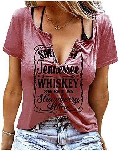 Sima, Mint A Tennessee Whiskey Édes, Mint Az Eper Bor Ing Szexi Női V-Nyakú Póló Country Zene Rövid Ujjú Póló
