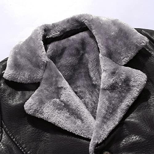 WOCACHI PU Bőr, Hosszú Kabátok Mens Fleece Hajtóka Retro Kabát Motoros Motoros Közepes hosszúságú Slim Fit Meleg Kabát