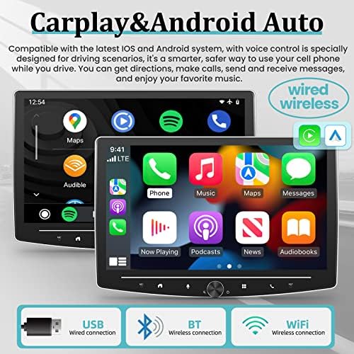NHOPEEW 10 hüvelykes Egységes Din Android Autó Sztereó Vezeték nélküli Apple Carplay, Android Auto Úszó Érintőképernyő Rádió AHD