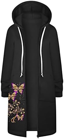 A nők Közepes hosszúságú Hosszú Kabát virágmintás Hosszú Ujjú Alkalmi Cipzáras Kapucnis Splicing Kabát Kabát, Meleg Plus Size