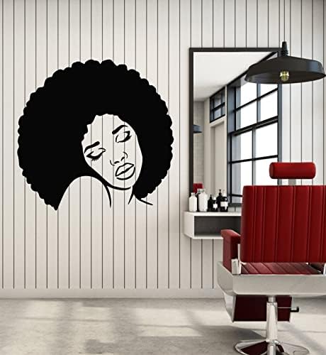 Vinil Fali Matrica Hair szépségszalon Afro Lány Feje Elegáns Divat Matricák Freskó Nagy Decor (g7874) Fekete