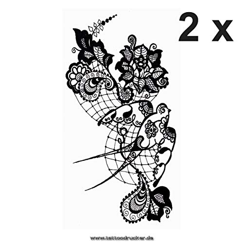 2 x Fekete Madár Tetoválás - Virág Mandala - Testület Ideiglenes Tetoválás - XQB002 (2)