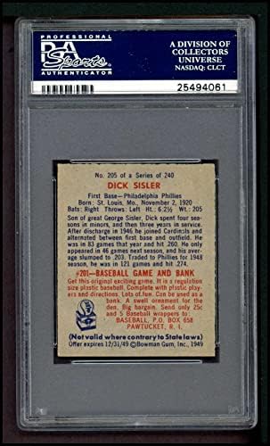 1949 Bowman 205 Dick Sisler Philadelphia Phillies (Baseball Kártya) PSA a PSA 6.00 Phillies