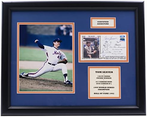 Tom Seaver Aláírt Keretes New York Mets Egységes Nyugdíjazási Boríték w/Fotó SZÖVETSÉG - MLB Vágott Aláírás