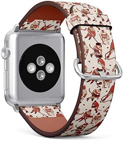 (Jégkorong Játékosok Mintás) Mintás Bőr Karkötő Heveder Kompatibilis Apple Nézni Sorozat 4/3/2/1 gen,Csere iWatch 38mm / 40mm Zenekarok