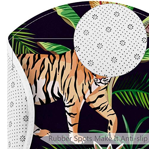 Tigris Dzsungel Pálmafa Mintás, Csúszásmentes Lábtörlő 23.6 Kerek Szőnyeg, Szőnyegek Szőnyeg Gyerekeknek Hálószoba Baba Szoba Játszani