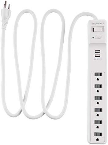 Alapjai 6-Outlet túlfeszültségvédő elosztó, 2 USB Port, 2 Ft Kábel - 500 Joule, Fehér, 2-Pack & 6-Outlet túlfeszültségvédő elosztó 2 USB