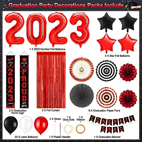 2023 Érettségi Party Dekoráció, Fekete-Piros Ballagás Dekoráció Készletek Közé Bannerek, Lufi, Ideális Congrats Grad Dekoráció