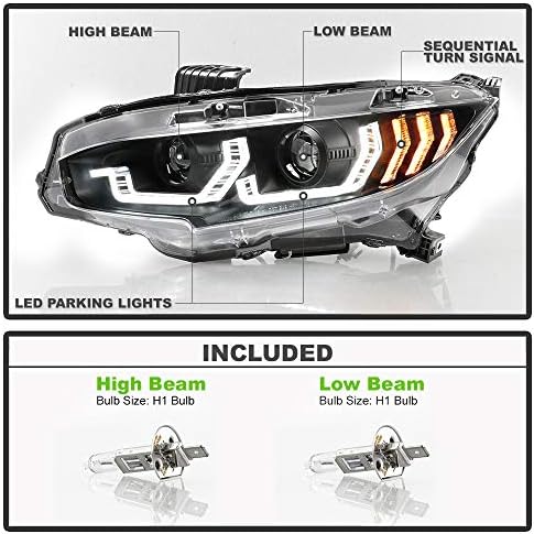 VIPMOTOZ Igazán Fényes Sorozat LED Halo Gyűrű Fekete Ház Quad Projektor Fényszóró Fényszóró Szerelvény -2021 Honda Civic Halogén