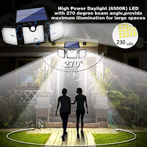 Ottymer Frissítés Napenergia Mozgásérzékelő Lámpák Kültéri, 230 LED Solar Árvíz Lámpák Kültéri Mozgásérzékelő Biztonsági Világítás 3 Fej Napelemes