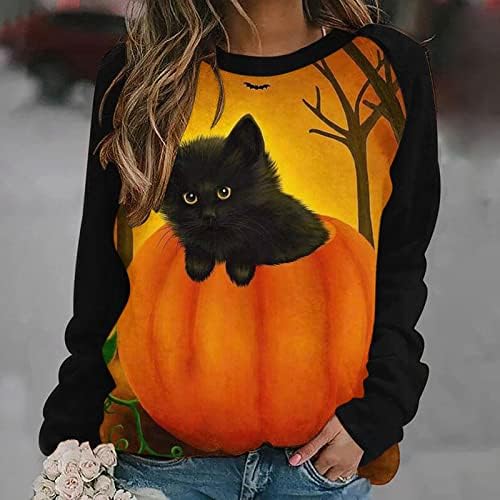 Halloween fesztivál Alkalmi Blúzok Tini Lány Hosszú Ujjú Legénység Nyak Boszorkány, Tök Aranyos Macska Felső Női Kombiné LU