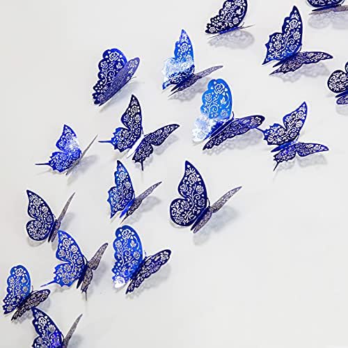 3D-s Royal Kék Kobalt Pillangós Fali Matricák Cserélhető Freskó Pillangók Kivágott Matrica Art Dekor Szíve Rose téma Party Dekoráció