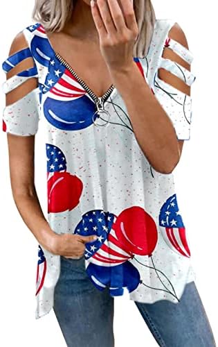 Július 4-Póló, a Nők, a Nők, Nyári Rövid Ujjú, V-Nyakú Tunikák, Felsők Amerikai Zászló Csíkos batikolt Felsők Pólók