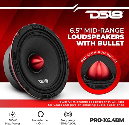 DS18 Premium Car Audio Csomag 2X PRO-X6.4BM 6.5 Rövid, Hangszóró, valamint 2X PRO-TW1L 3.8 Super Bullet Magassugárzó RGB LED - Lámpák, Frissítse