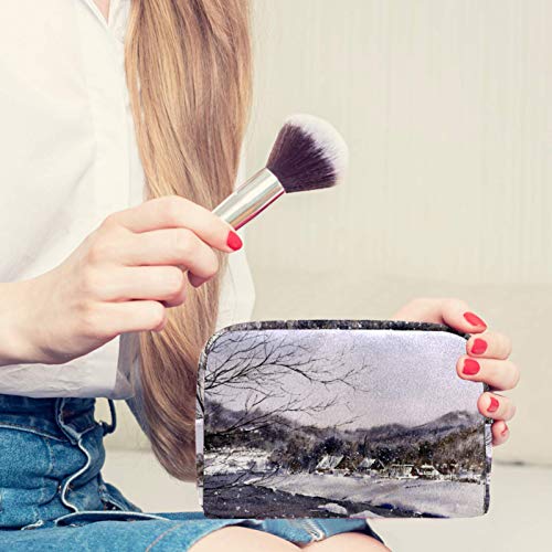 Fürdőszobai Kozmetikai Táska Utazási Smink Szervező Mosás Táska Tok Cipzárral Kis Falu Havas Jelenetről Utazási Kellékek Essentials