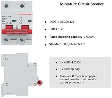 UNCASO 2P Miniatűr Megszakító 6kA Breaking Kapacitás 80A 100A 125A MCB DC500V (Szín : 2P, Méret : 125A)