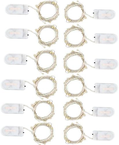 Dreamworth Csomag 12 LED Hold Fények 20 Mikro Csillagos Led-Ezüst Extra Vékony rézdrót, 2 x CR2032 Elem Tartalmazza, 7 Ft (2m) a DIY