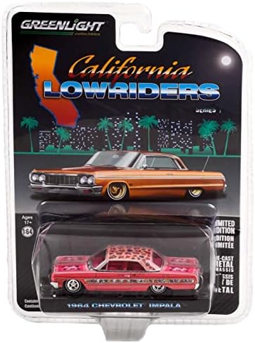 Greenlight 63010-Egy Kaliforniai Lowrider Sorozat 1 - 1964-es Chevy Impala Lowrider - Rózsaszín Rózsákkal 1:64 Méretarányú Fröccsöntött