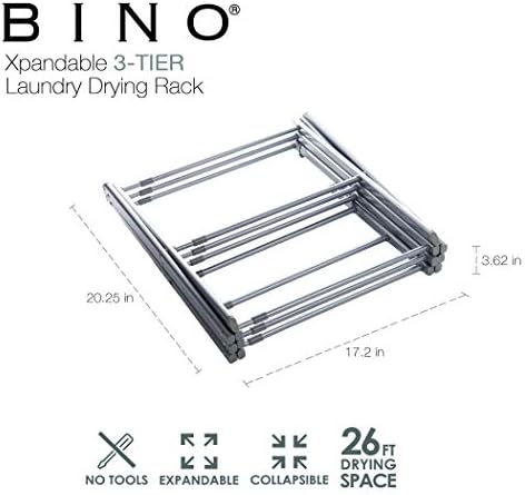 BINO 3-rétegű Bővíthető Összeomló Összecsukható Mosoda Szárító Állvány, Ezüst