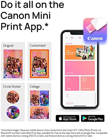 Canon Ivy 2 Mini fotónyomtató, Nyomtatás Kompatibilis iOS & Android Készülékek, Ragadós-Vissza Ujjlenyomat, Tiszta Fehér Zink™ Ragadós