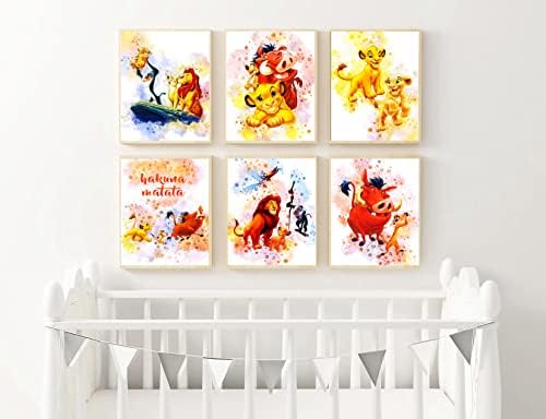 DERMAN HÁZAT Lion King Room Decor, Hakuna matata Akvarell Poszter -the Lion King Simba Timon Pumba Nala Decor -Készlet 6 (8x10