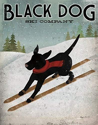Kép Házaló Fekete Kutya Ski Ryan Fowler Síelés Jel Kutya kísérleti Állatokat, Poszter Nyomtatása 12x12
