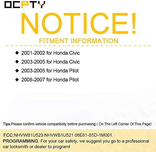 OCPTY 2X Flip Kulcs Bejegyzés Távirányító Belépés Távoli kulcstartó a 01 02 03 04 05 06 07 a Honda a Civic a Pilóta NHVWB1U523 NHVWB1U521