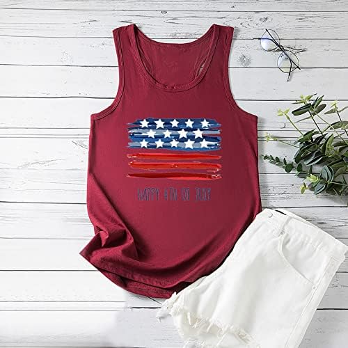 Boldog július 4-Tartály Tetejét a Nők Amerikai Zászlós Póló Aranyos Levelet Nyomtatott Hazafias Tshirt Nyári Ujjatlan Póló Maximum