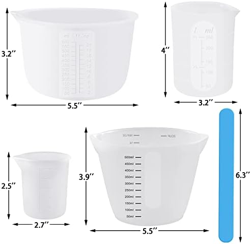 Szilikon Gyanta Mérési Csésze 4 Db 600ml & 500ml & 250ml & 100 ml-es Szilikon Poharat a Gyanta, valamint 1 Db Szilikon Keverjük a Botot Epoxi