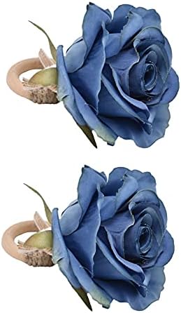 2db Északi Emulational Szalvéta Gyűrű Fa Asztali Kék Egyszerű Rózsa Virág Szalvéta Gyűrű, Esküvői Buli Napi Használat Asztal Dekoráció Párt(4)