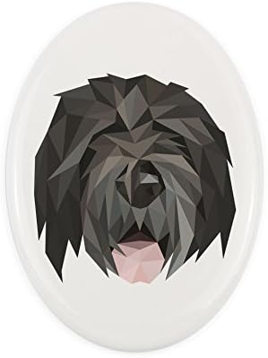 Orosz fekete Terrier, Sírkő Kerámia Plakett egy Kép egy Kutyát, Geometriai