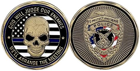 Egyesült Államok Rendőrség Kihívás Érme Vékony Kék Vonal Koponya Ima Érme