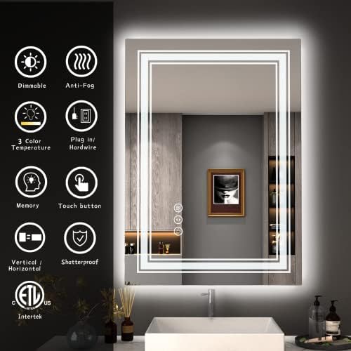 GOLOMO 20X28 LED Fürdőszoba Tükör, Hiúság Tükörben a Fények, Háttérvilágítású Első megvilágított Tükör a Falon, Szabályozható,
