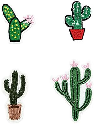 4DB Dekoratív Foltok Beállítása Farmer Hímzett Vas vagy Varrjuk fel a Jelvények Ruházat Kaktusz Zöld