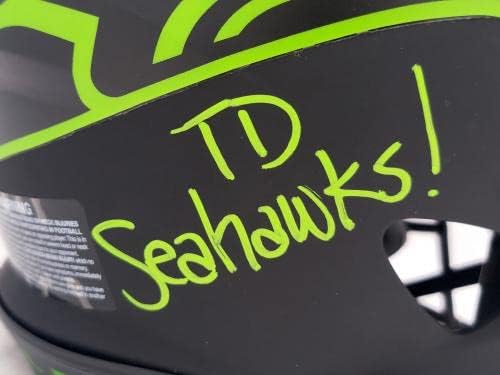 Steve Largent & Jim Zorn Dedikált Seattle Seahawks Napfogyatkozás Fekete Teljes Méret Hiteles Sebesség Sisak TD Seahawks! MCS Holo