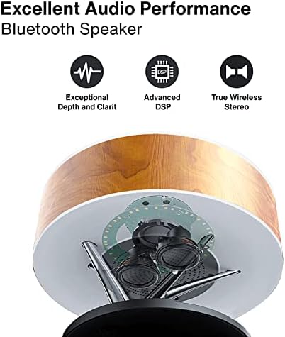 AMPULLA Éjjeli Lámpa, Bluetooth Hangszóró, Vezeték nélküli Töltő, Alvó Üzemmód Fokozatmentes Fényerő (Fa Aura)