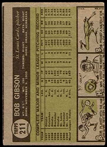 1961 Topps 211 Bob Gibson St. Louis Cardinals (Baseball Kártya) JÓ Bíborosok