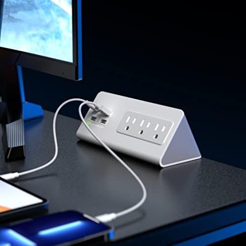 Éjjeliszekrény Szélére Szerelhető elosztó USB-C Port Asztali túlfeszültségvédő Asztal Bilincs Konnektorok 3 AC Üzletek &4 Gyors Töltés USB-Portok