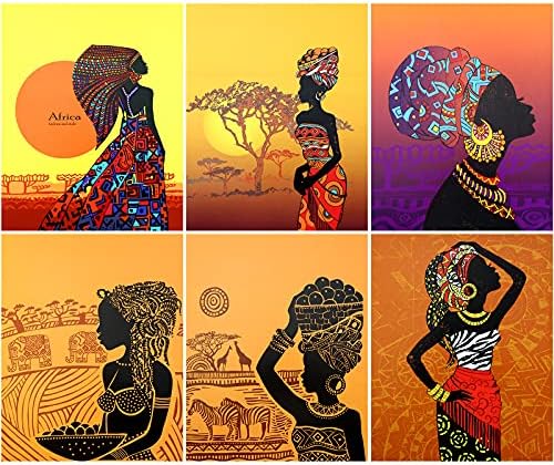 6 Db Afrikai Amerikai Wall Art Etnikai Ősi Wall Art Stílus Diamond Lány Szoba Poszter Fekete Art Festmény Nő Fali Poszter