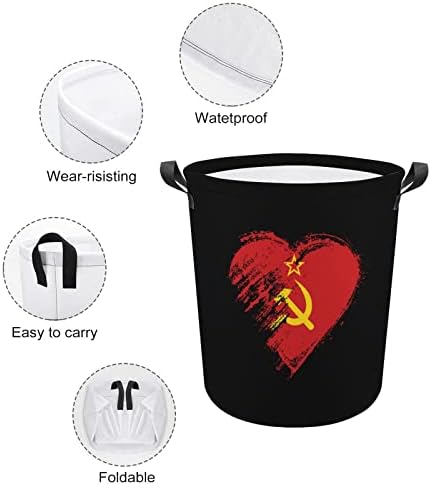 Imádom a Szovjetunió Szív SZOVJETUNIÓ Zászló Szennyes Kosár fogantyúval Kerek Összecsukható Szennyesben Tároló Kosár Hálószoba Fürdőszoba