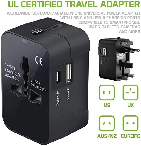 Utazási USB Plus Nemzetközi Adapter Kompatibilis Alcatel POP 4 Világszerte Teljesítmény, 3 USB-Eszközök c típus, USB-A Közötti Utazás USA/EU/AU/NZ/UK/CN
