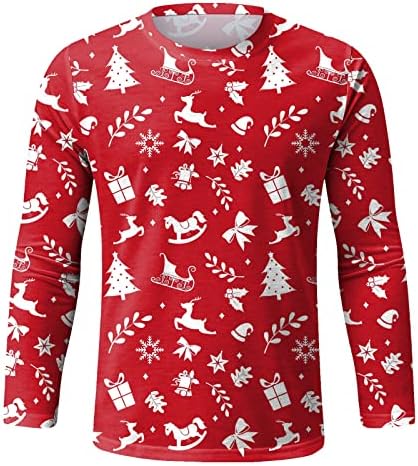WOCACHI Karácsonyi Katona Long Sleeve T-shirt Férfi ruházat, Karácsonyi Rénszarvas Hópehely Nyomtatás Edzés Atlétika Fél Tee Maximum