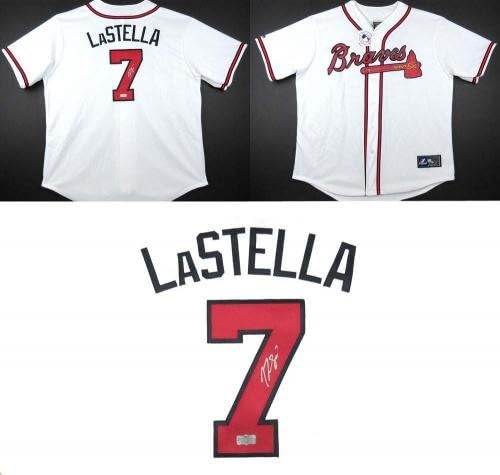 Tommy La Stella Aláírt Atlanta Egyéni Fehér Jersey - Dedikált MLB Mezek