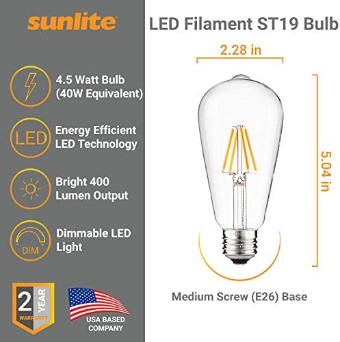 Sunlite 80753 LED ST19 Végtelen Stílus Edison-Izzó, 4,5 Watt (40W Egyenértékű), 400 Lumen, Közepes Bázis (E26), Szabályozható, UL,