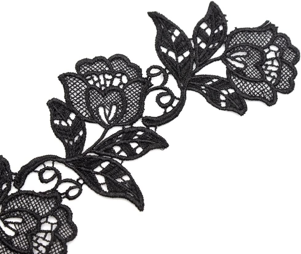Virágos Motívumok Bohém Fekete Csipke Rátét Trim Virág Hímzéssel, Applied Varrás Kézműves,2 Méter